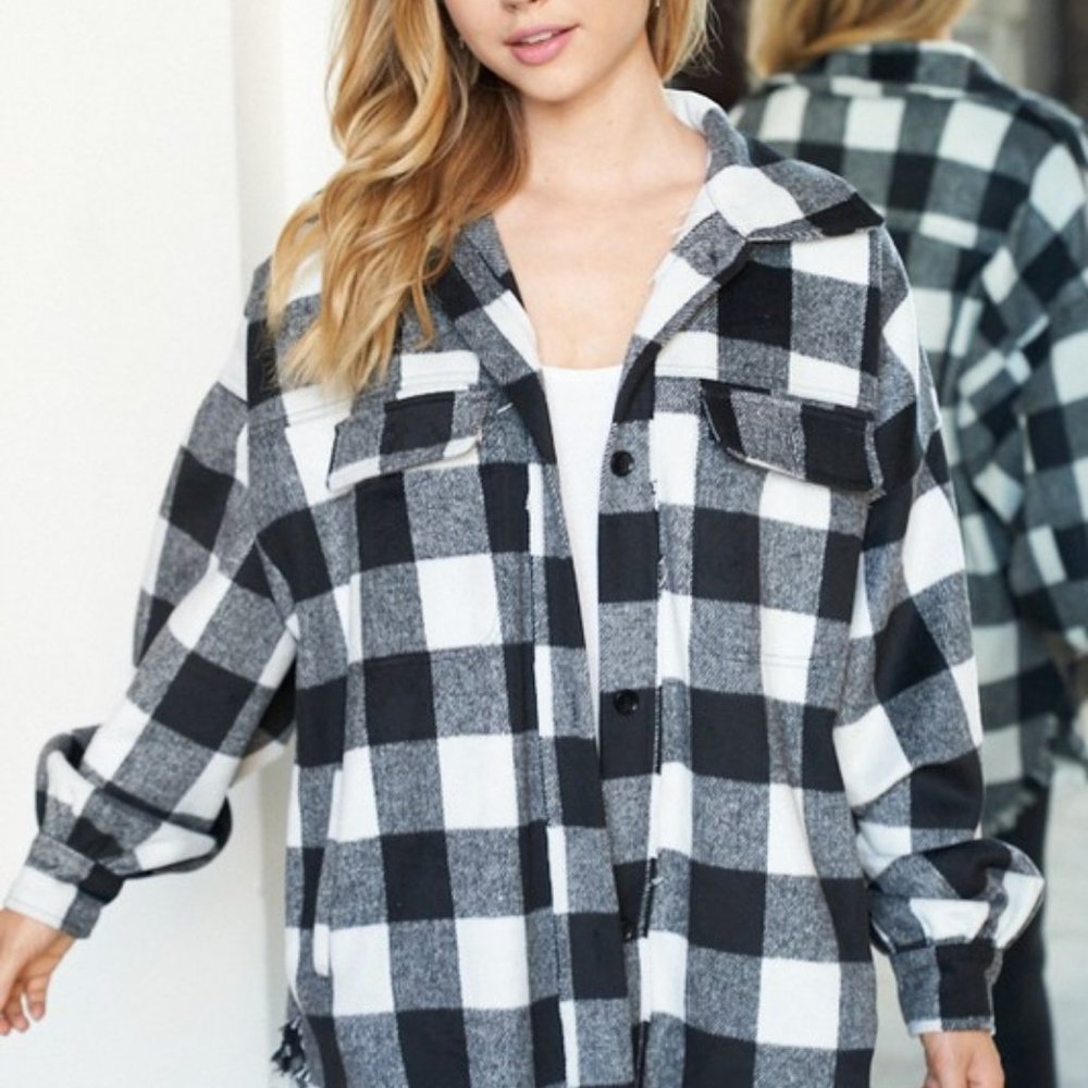 new WHITE BIRCH BUFFALO PLAID BLACK WHITE boho western SHAKET flannel SM-XXL - Picture 7 of 8